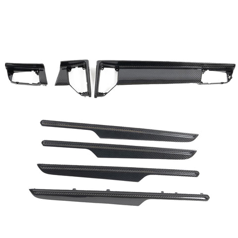 Rennline Carbon Fiber Interior Trim Kit for Macan: OEM+ style, UV-resistant gloss resin, precision fit, and sleek 2x2 carbon fiber. Shop now at PMB Performance.