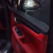 Rennline Carbon Fiber Interior Trim Kit for Macan: OEM+ style, UV-resistant gloss resin, precision fit, and sleek 2x2 carbon fiber. Shop now at PMB Performance.