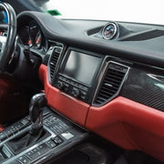 Rennline Carbon Fiber Dash Trim Kit for Macan: OEM+ style, 2x2 carbon fiber with UV gloss resin, precision fit, & easy installation. Shop now at PMB Performance.