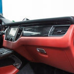 Rennline Carbon Fiber Dash Trim Kit for Macan: OEM+ style, 2x2 carbon fiber with UV gloss resin, precision fit, & easy installation. Shop now at PMB Performance.