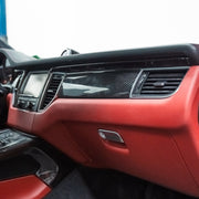 Rennline Carbon Fiber Dash Trim Kit for Macan: OEM+ style, 2x2 carbon fiber with UV gloss resin, precision fit, & easy installation. Shop now at PMB Performance.