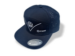 PMB VW Flat Bill Cap: Bold VW logo, cotton twill, snapback fit. Perfect for VW fans & car shows. One size fits most. Shop now at PMB Performance.