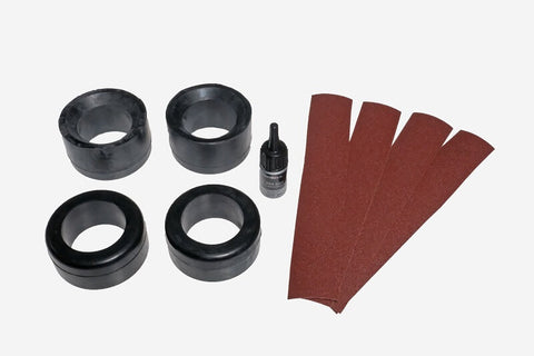 Porsche 924/944/968 spring plate bushing set, sport rubber, 4 bushings + adhesive/abrasive, 1 set per car, stock replacement. Shop now at PMB Performance.