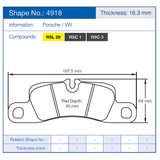 Pagid Racing Front/Rear Brake Pad Set No. 4918 for Porsche 981/718/991/Cayenne product image 2