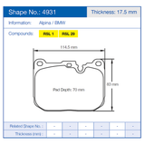 Pagid Racing Front Brake Pad Set No. 4931 product image 2