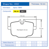 Pagid Racing Rear Brake Pad Set No. 4932 product image 2