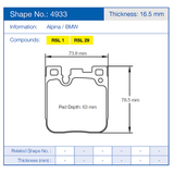 Pagid Racing Rear Brake Pad Set No. 4933 product image 2