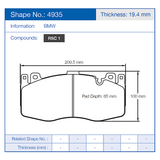 Pagid Racing Front Brake Pad Set No. 4935 for BMW M5 (F10)/M6 (F13)