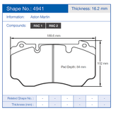 Pagid Racing Front Brake Pad Set No. 4941 for Aston Martin DB9/Vanquish