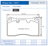 Pagid Racing Rear Brake Pad Set No. 4943 for Aston Martin DB9/Vanquish