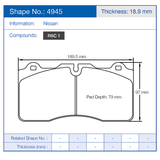 Pagid Racing Front Brake Pad Set No. 4945 for Nissan R35 GTR
