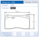 Pagid Racing Rear Brake Pad Set No. 4946 for Nissan R35 GTR
