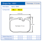 Pagid Racing Front Brake Pad Set No. 4931