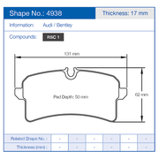 Pagid Racing Rear Brake Pad Set No. 4938 for Audi/Bentley RS6 (C7)/S6