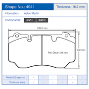 Pagid Racing Front Brake Pad Set No. 4941 for Aston Martin DB9/Vanquish