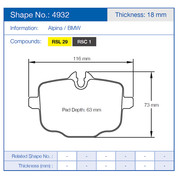 Pagid Racing Rear Brake Pad Set No. 4932