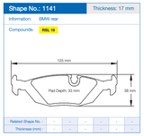 Competition Motorsport Pagid Racing Rear Racing Brake Pads No. 1141