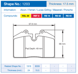 Pagid Racing Rear Brake Pad Set No. 1203 for Porsche 911/964/993/944/968/928