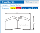 Pagid Racing Front Brake Pad Set No. 1204 for Porsche 964/993/944/968/928