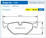 Pagid Racing Rear Brake Pad Set No. 1285 product image 2
