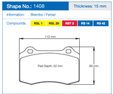Pagid Racing Rear Brake Pad Set No. 1408