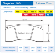 Pagid Racing Rear Brake Pad Set No. 1674 for Porsche 993/996/997/991/992