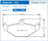Pagid Racing Rear Brake Pad Set No. 1682