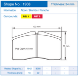 Pagid Racing No. 1908 Front Brake Pads for Porsche 993/996 (1995–2005)