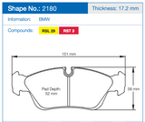 Competition Motorsport Pagid Racing Front Racing Brake Pads No. 2180