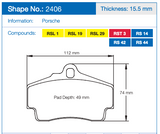 Pagid Racing Rear Brake Pad Set No. 2406 for Porsche 993/986/987/981/718/996/Cayenne