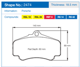 Pagid Racing Front Brake Pad Set No. 2474 for Porsche 993/996/997/Carrera GT