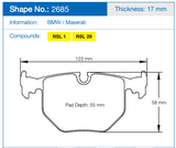 Pagid Racing Rear Brake Pad Set No. 2685