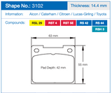 Pagid Racing Front Brake Pads for Caterham Seven Range