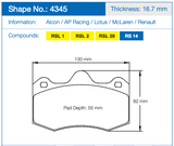 Pagid Racing Rear Brake Pad Set No. 4345
