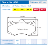 Pagid Racing Front Brake Pad Set No. 4346