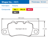 Pagid Racing Front/Rear Brake Pad Set No. 4925 for Porsche 911/981/718/991/992/918 product image 2