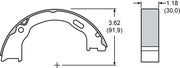 Wilwood S745 parking-brake shoe outline with overall height and width dimensions