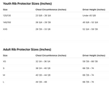Competition Motorsport Sparco K-track Kart Racing Rib Protector size chart