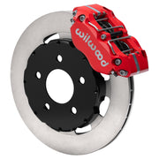 Wilwood red Narrow Dynapro front caliper beside a drilled/slotted rotor, alternate Mustang Pro-Street gallery view