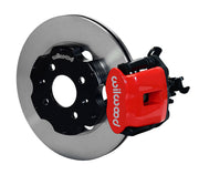 Wilwood rear red CPB caliper beside an 11.00-inch plain-face rotor, angled assembly for Honda/Acura disc hubs, 2.39-inch offset