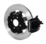 Wilwood rear black CPB caliper beside a 12.19-inch plain-face rotor, angled assembly for Civic 200 × 35 mm drum-hub layout
