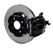Wilwood rear black CPB caliper beside an 11.00-inch plain-face rotor, angled assembly for Honda 2.71-inch drum hubs