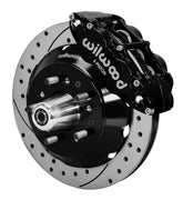 Wilwood front black Superlite 6R caliper beside a 14.00-inch drilled/slotted rotor, angled assembly for CPP Chevrolet large-rotor setup