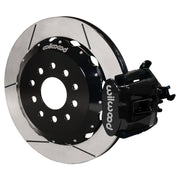 Wilwood rear black CPB caliper beside a 12.88-inch slotted rotor, angled assembly for S2000 rear parking-caliper setup