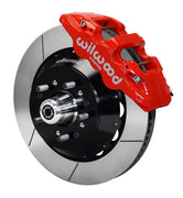 Wilwood front red AERO6 caliper beside a 14.00-inch slotted rotor, angled assembly for ProSpindle AERO6 mounting