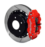 Wilwood Corvette C4 Rear Brake Kit, Red Calipers and BP-20, angled red caliper and slotted rotor assembly