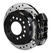 Wilwood AMC Javelin Rear Parking Brake Kit, SRP Rotors, angled black caliper and drilled/slotted rotor assembly
