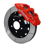 Wilwood Red AERO6 Front Brake Package, E46 GT Rings and BP-20, angled red caliper and slotted rotor assembly