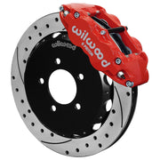 Wilwood Red Civic/CR-Z Front Brakes, Drilled/Slotted Rotors, angled red caliper and drilled/slotted rotor assembly