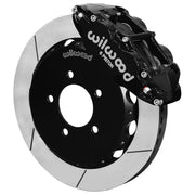 Wilwood Civic/CR-Z Front Brakes, Black Six-Piston GT Kit, angled black caliper and slotted rotor assembly
